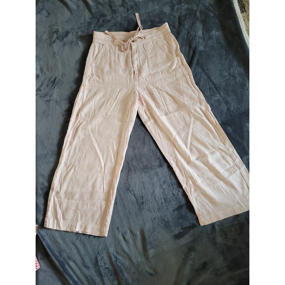 American Eagle Linen Blend Pants Womens 6R Pink Wide Leg Crop High Rise Beachy